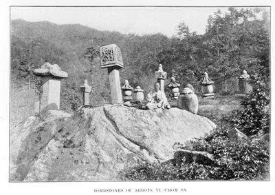 Begraafplaats van het Yu-Chom-Sa boeddhistische klooster, uit Korea and her Neighbours door Isabella Bird, gepubliceerd 1898 door Isabella Bird